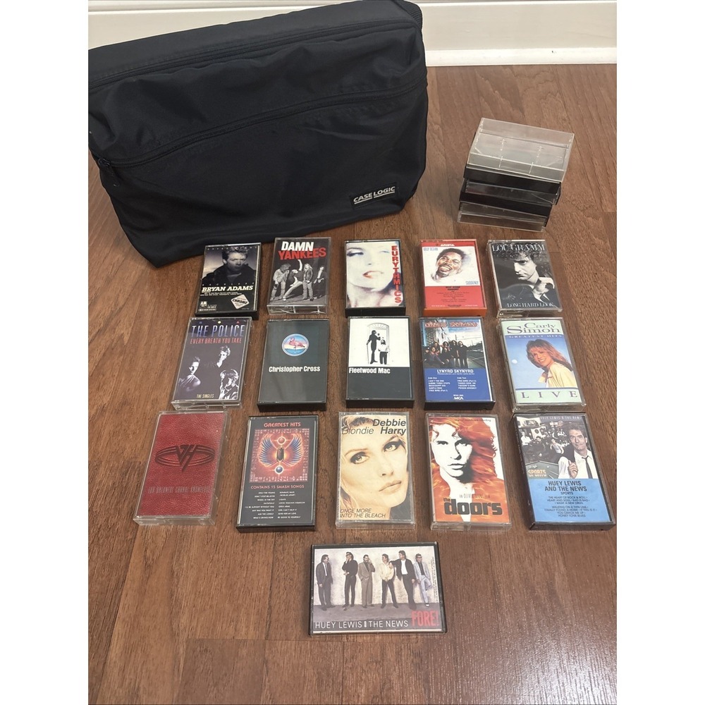 Lot of 16 80s 90sCassette Tapes |  Cassette Holder | Cases JOURNEY FLEETWOOD MAC
